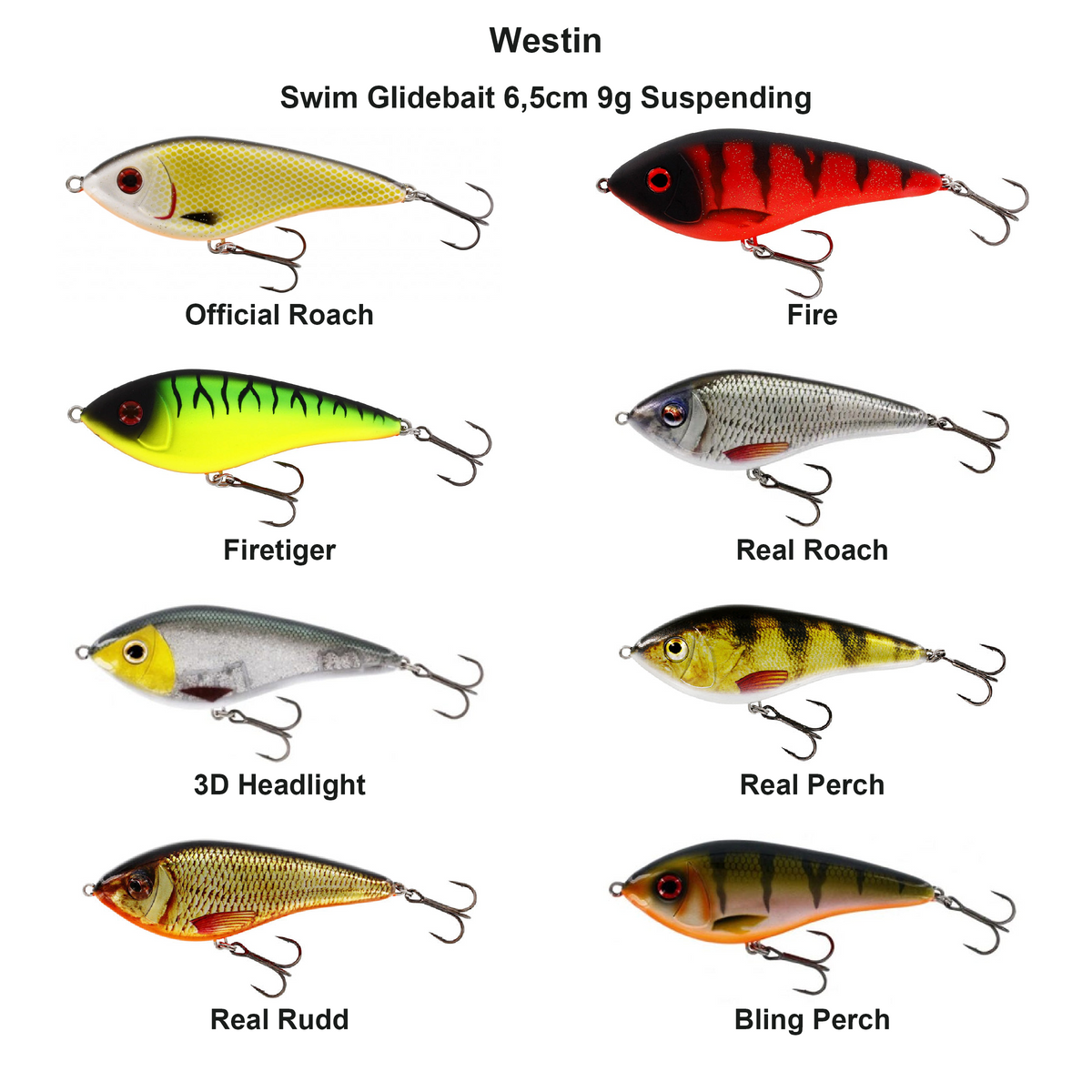 Farveoversigt – Westin Swim Glidebait 6,5cm 9g Suspending