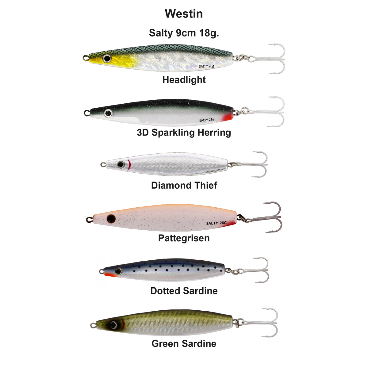 Farveoversigt – Westin Salty 9cm 18g.