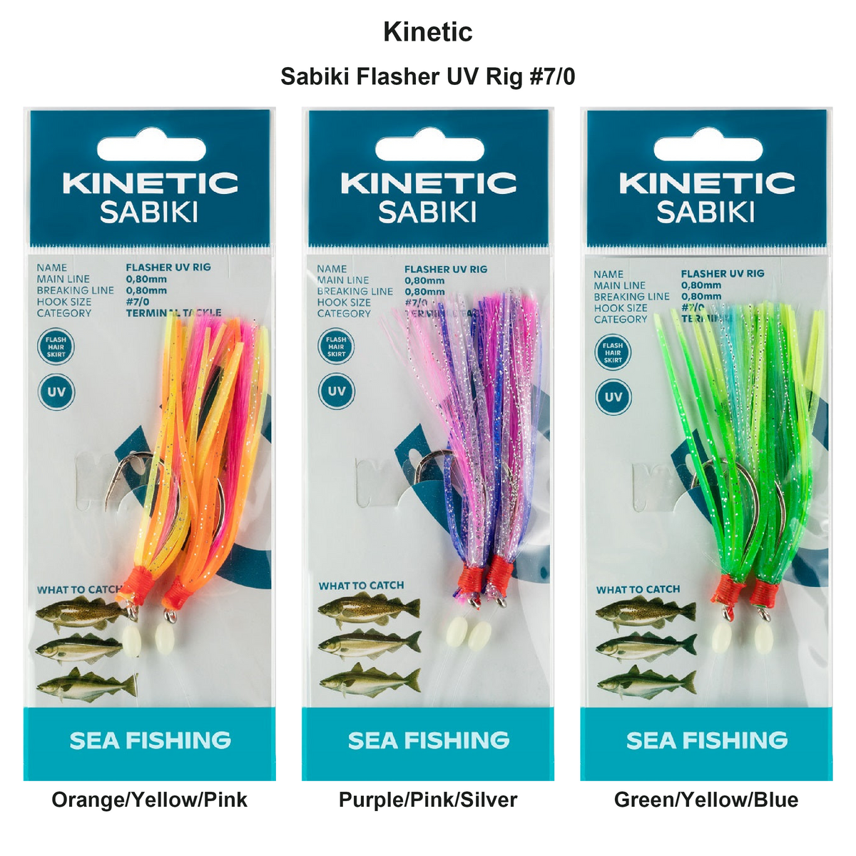 Farveoversigt – Kinetic Sabiki Flasher UV Rig #7/0