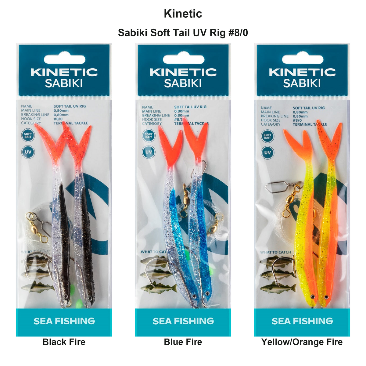 Farveoversigt – Kinetic Sabiki Soft Tail UV Rig #8/0