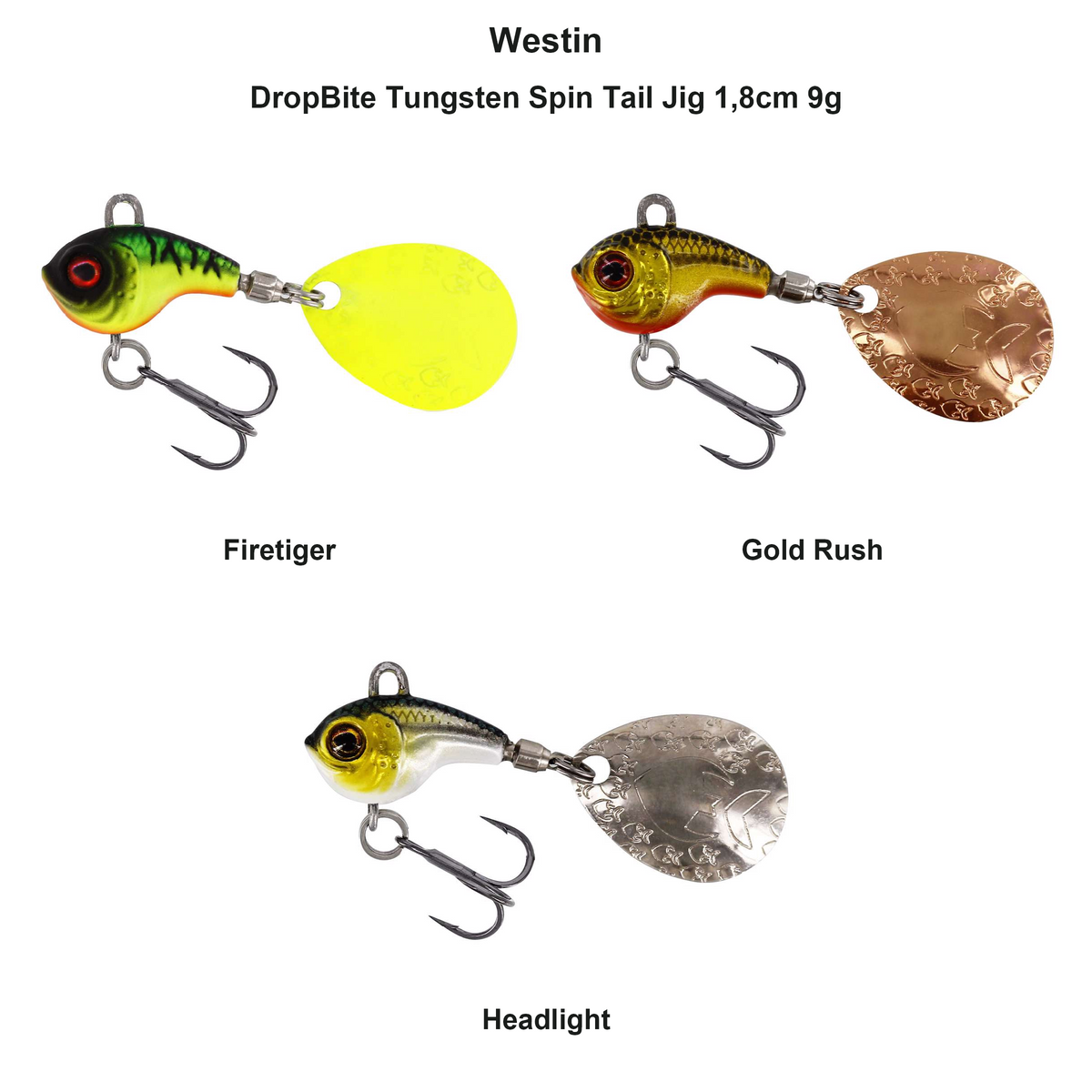 Farveoversigt – Westin DropBite Tungsten Spin Tail Jig 1,8cm 9g