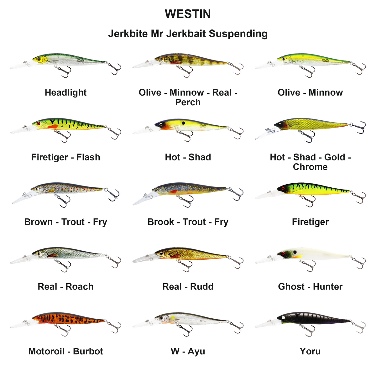 Farveoversigt – Jerkbite Mr Jerkbait Suspending