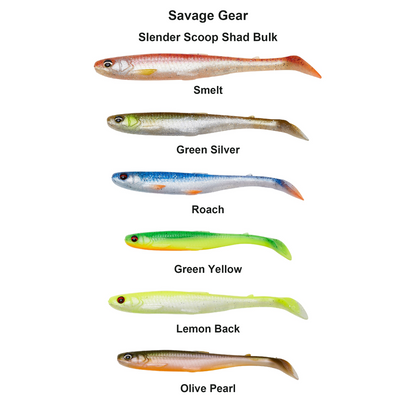 Farveoversigt – Savage Gear Slender Scoop Shad Bulk