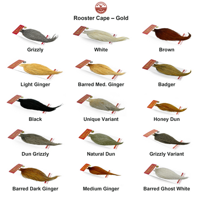 Farveoversigt – Whiting Rooster Cape – Gold