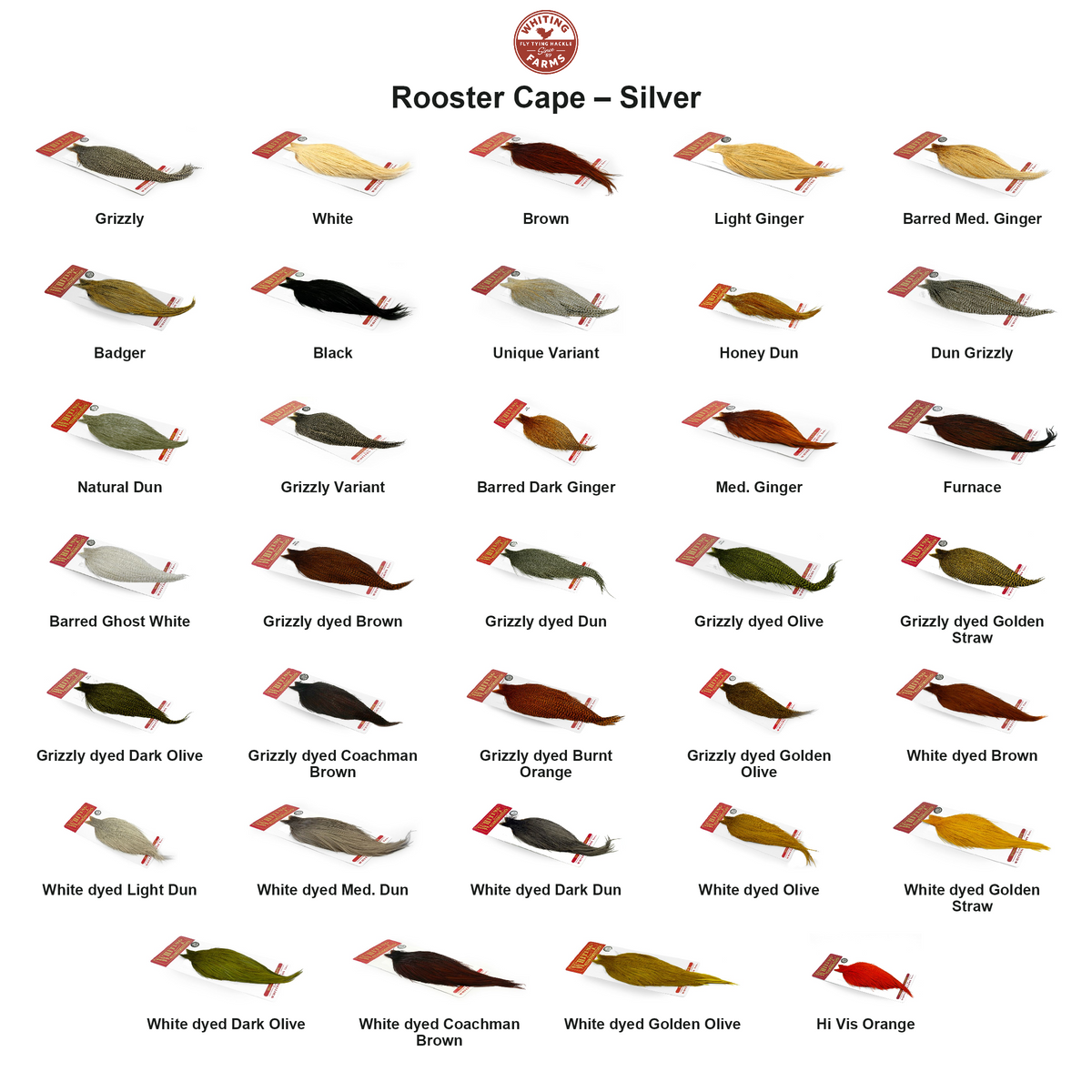 Farveoversigt – Whiting Rooster Cape – Silver