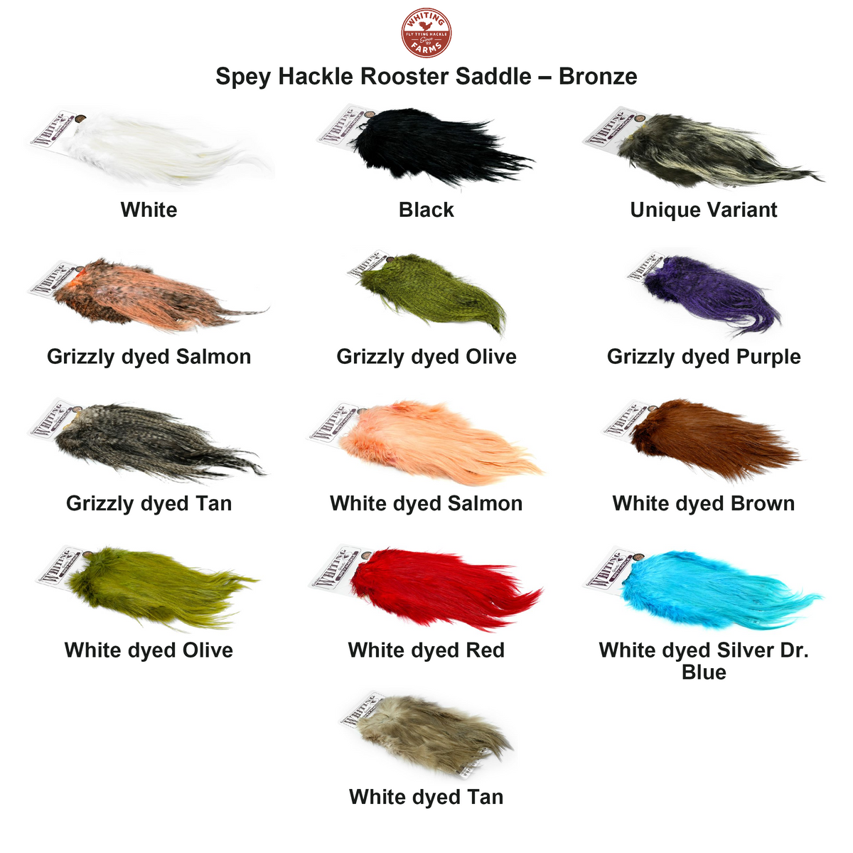 Farveoversigt – Whiting Spey Hackle Rooster Saddle – Bronze