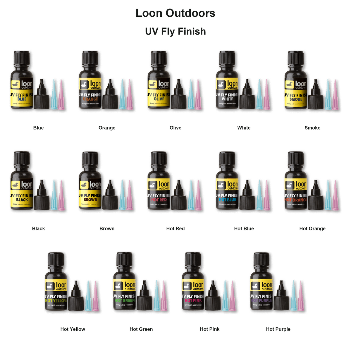 Farveoversigt – Loon Outdoors UV Fly Finish